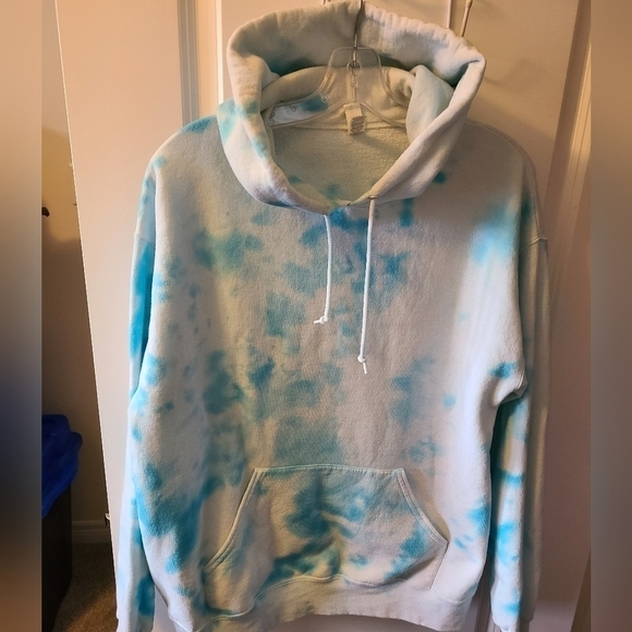 JERZEES Tye dye Kangaroo pouch Blue & White Hoodie Size Large - Picture 2 of 5
